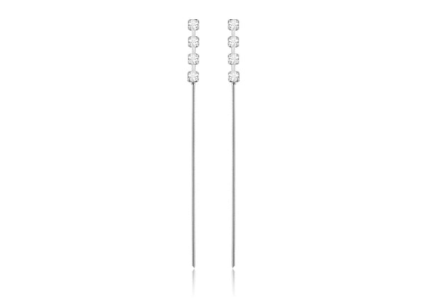 Sterling Silver Crystal & Chain Drop Earrings