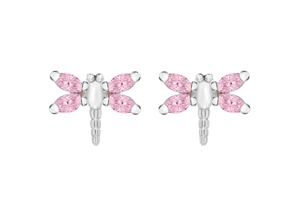 Sterling Silver Pink Zirconia Dragonfly Earrings 