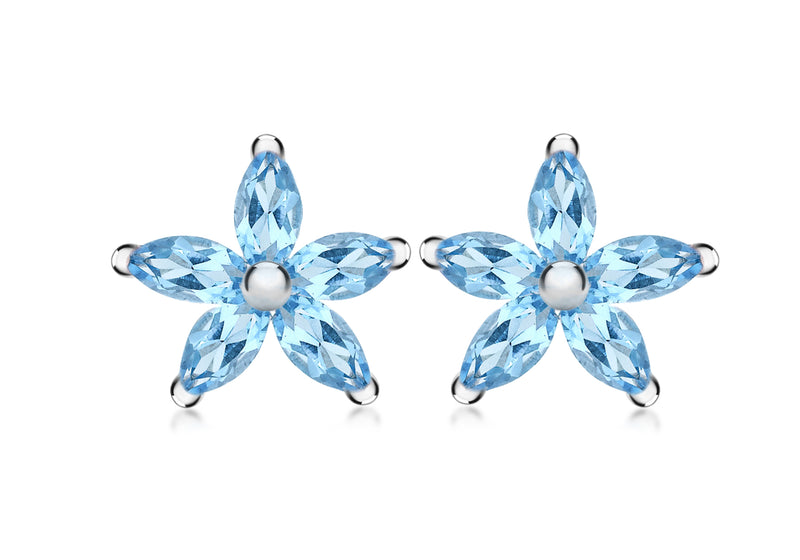 Sterling Silver Stone Set Blue Flower Stud Earrings