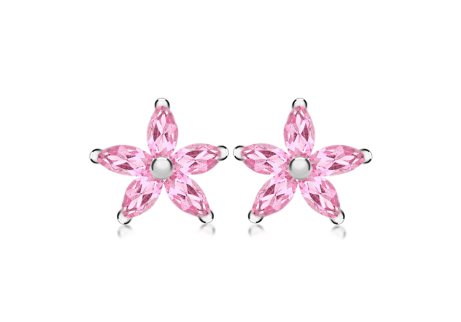 SILVER PINK FLOWER STUD EARR9