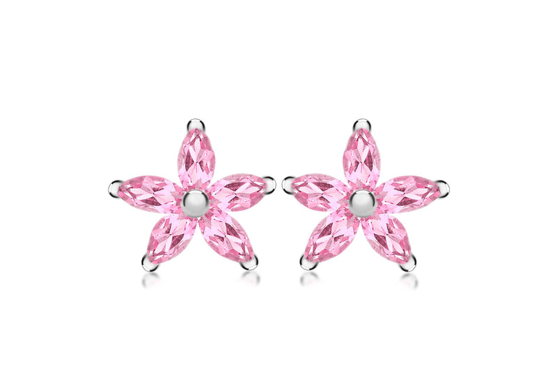 SILVER PINK FLOWER STUD EARR9