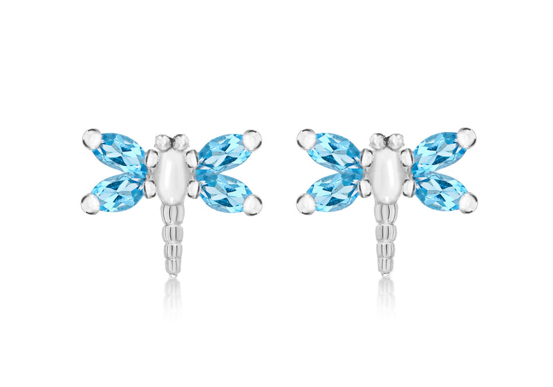 Sterling Silver Blue Stone Set Dragonfly Stud Earrings