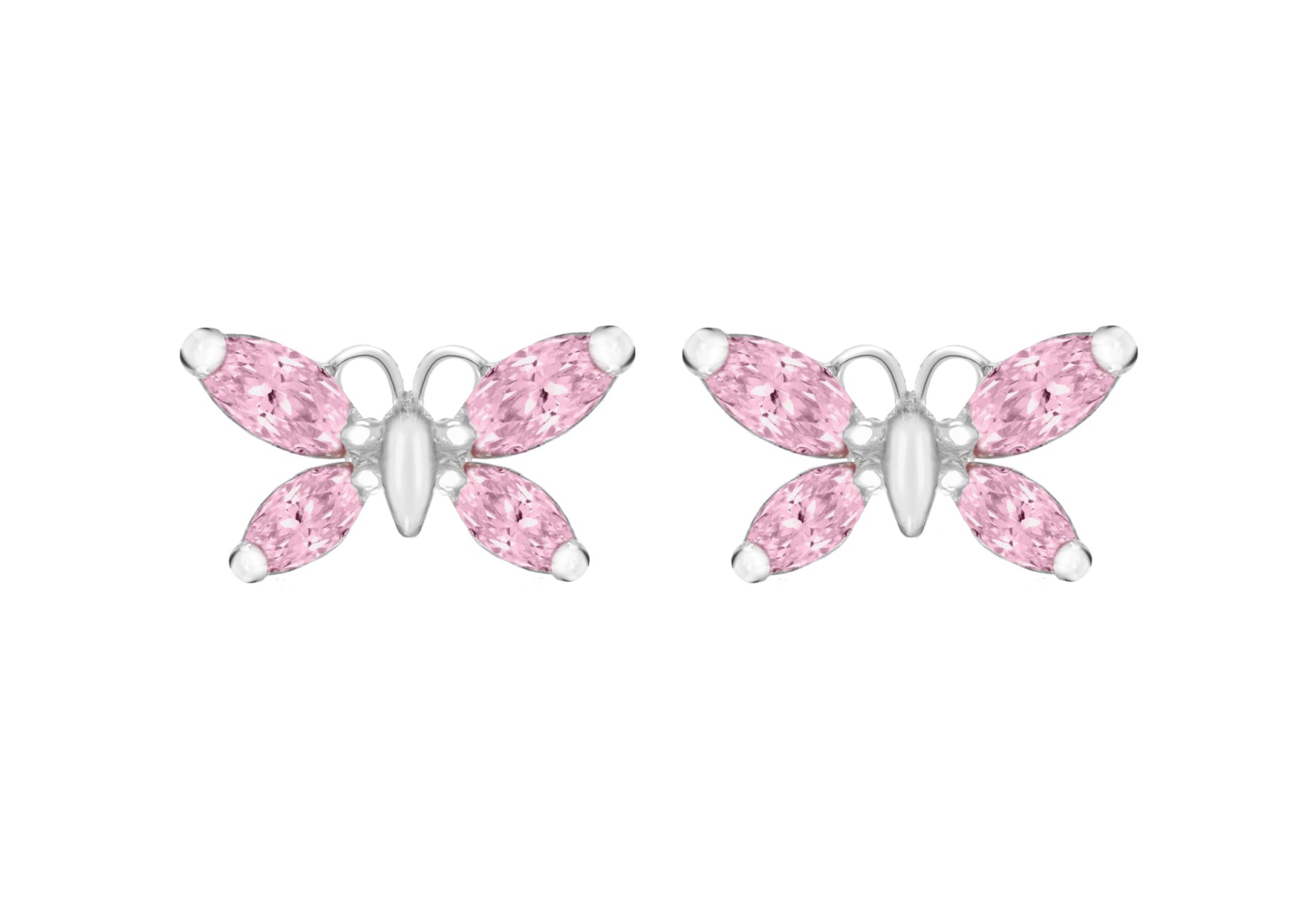 Sterling Silver Pink Zirconia Butterfly Stud Earrings