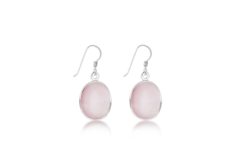 Sterling Silver 12.4mm x 32.5mm Oval Pink Mother of Pearl Drop Earrings