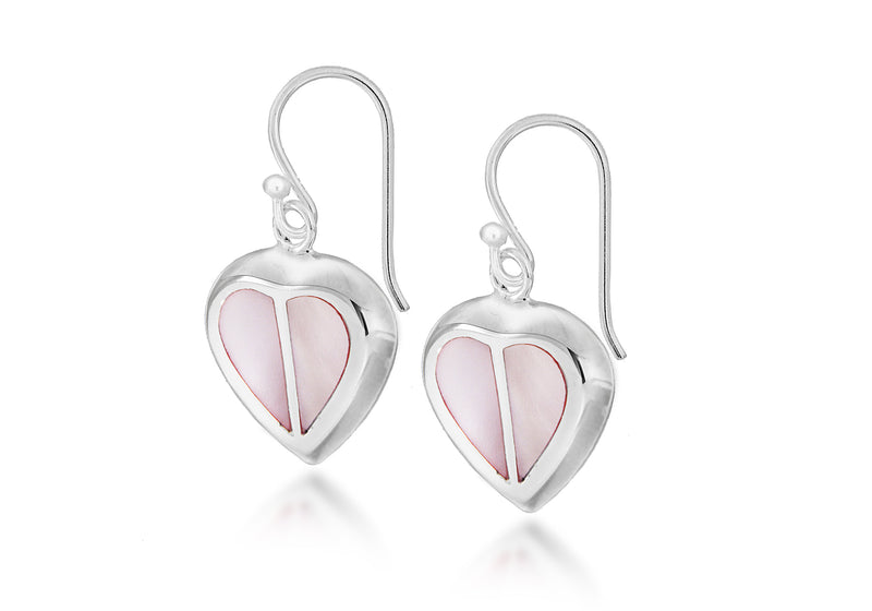 Sterling Silver Pink Mother of Pearl Heart Drop Earrings