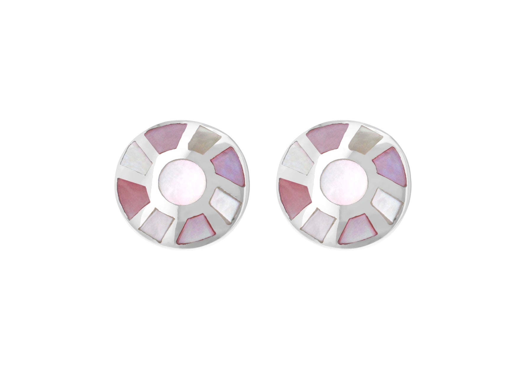 Sterling Silver Pink & White Mother of Pearl Stud Earrings 