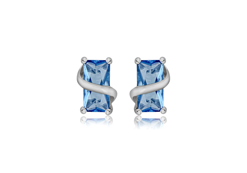 Sterling Silver Square Blue Topaz Crossover Stud Earrings