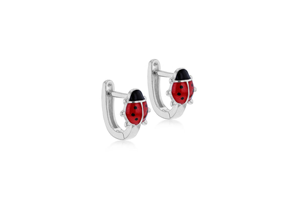 Sterling Silver Ladybird Glazed Enamel Bar Earrings