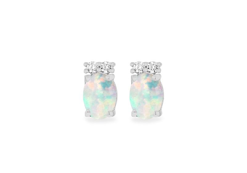 Sterling Silver Opal and White Zirconia Stud Earrings