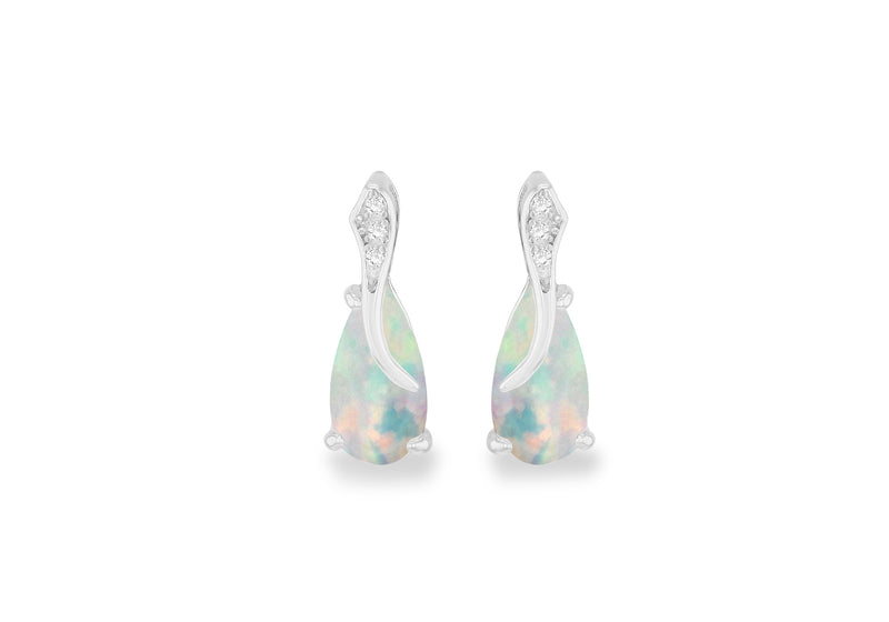 Sterling Silver Opal and White Zirconia Pear Stud Earrings
