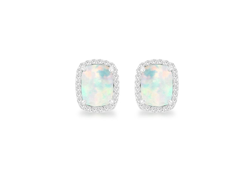 Sterling Silver Opal and White Zirconia Halo Stud Earrings