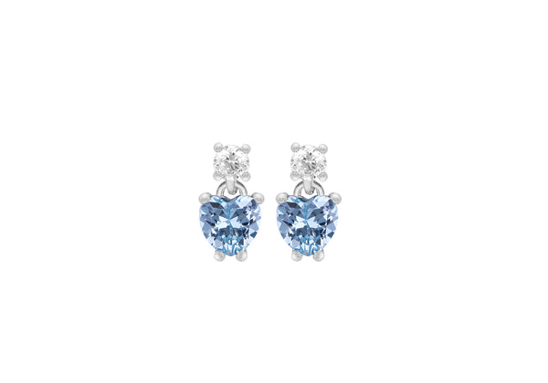 Sterling Silver Blue and White Zirconia Heart Earrings