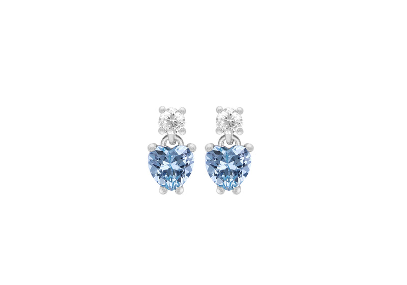 Sterling Silver Blue and White Zirconia Heart Earrings