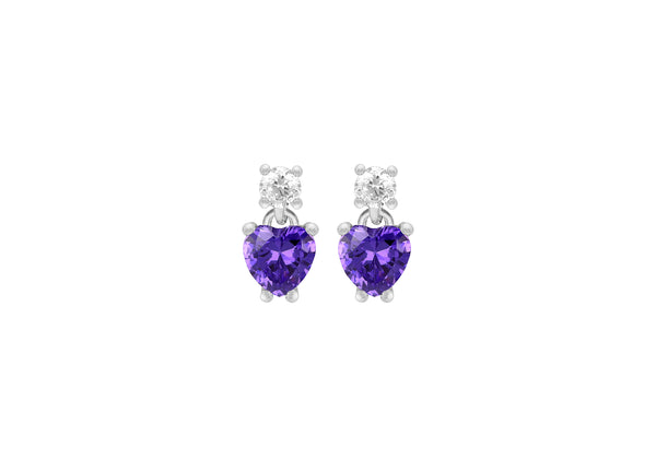 Sterling Silver Purple Zirconia Heart and White Zirconia Earrings