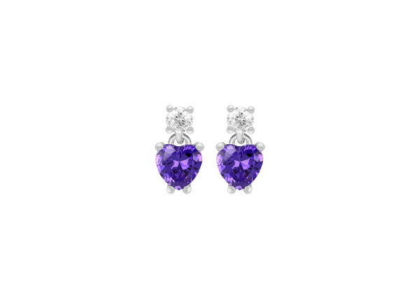 Sterling Silver Purple Zirconia Heart and White Zirconia Earrings