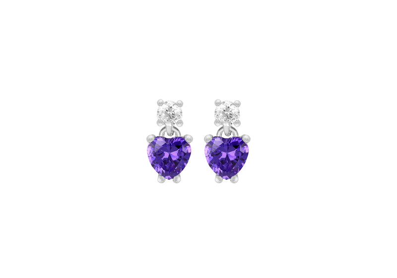 Sterling Silver Purple Zirconia Heart and White Zirconia Earrings