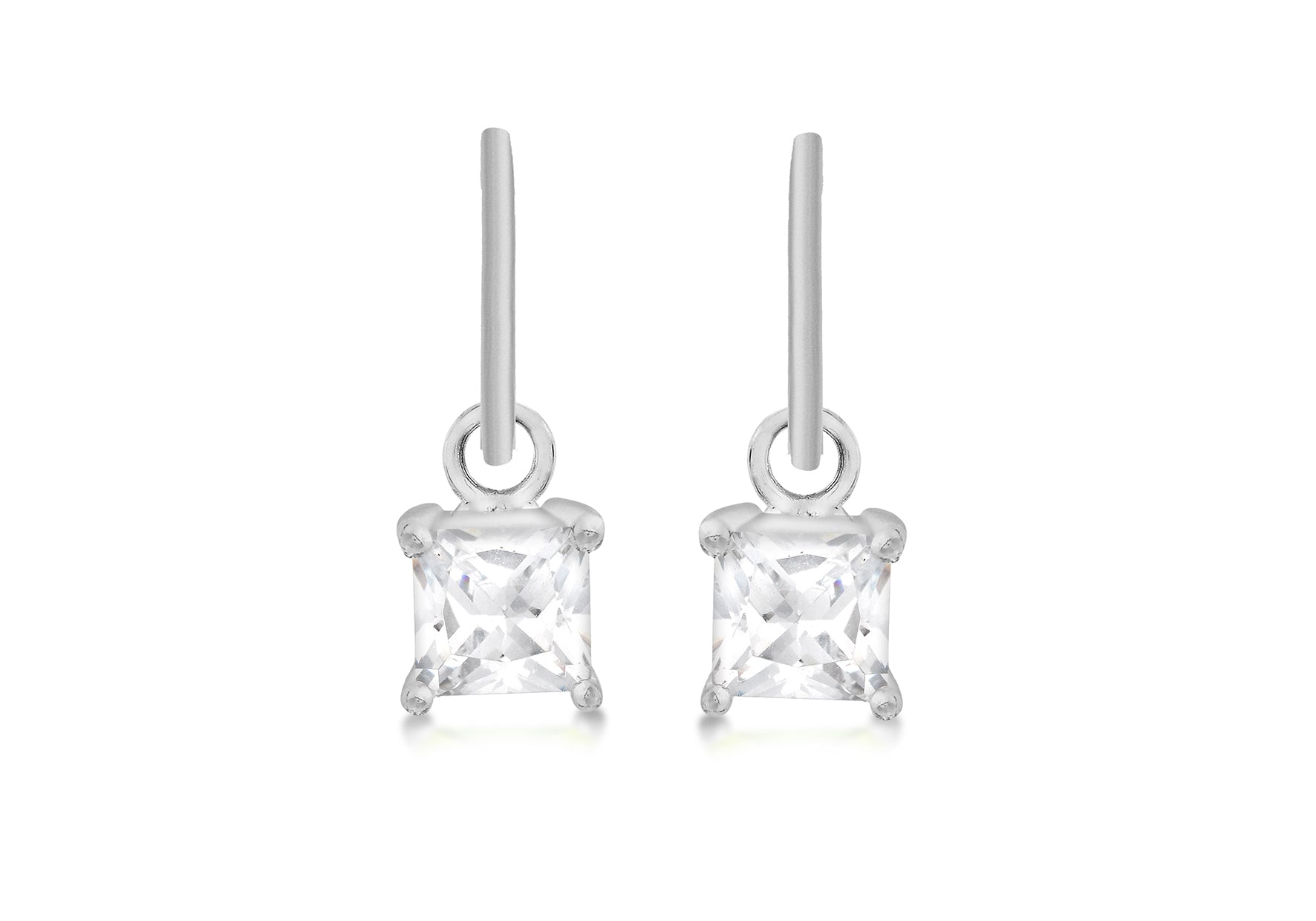 Sterling Silver 6mm x 6mm Square Zirconia  Drop Earrings