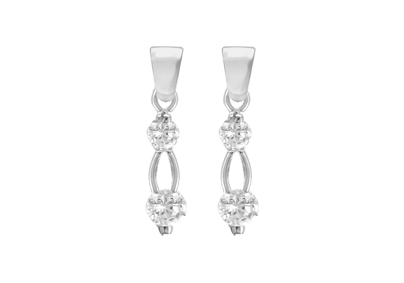 Sterling Silver White Zirconia  Stone Set Drop Earrings
