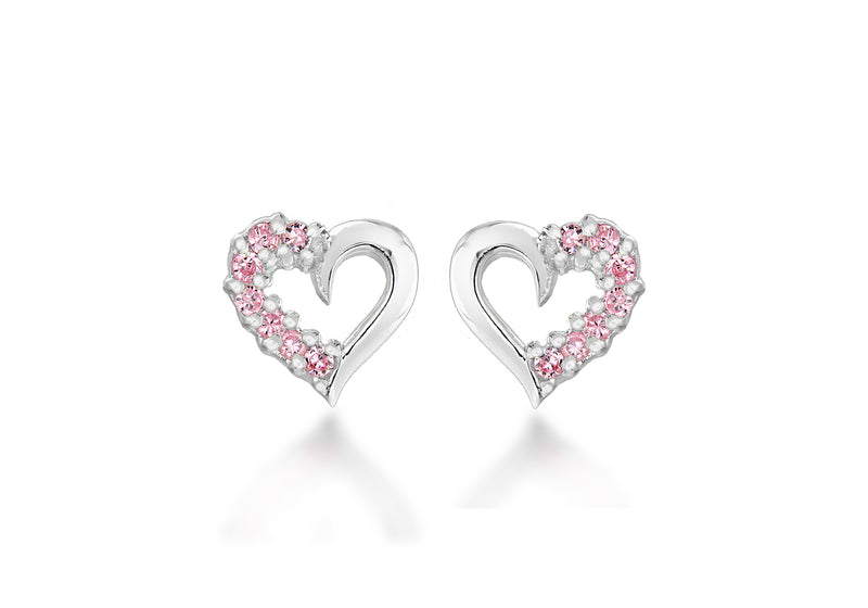 Sterling Silver Pink Zirconia  Open-Heart Stud Earrings