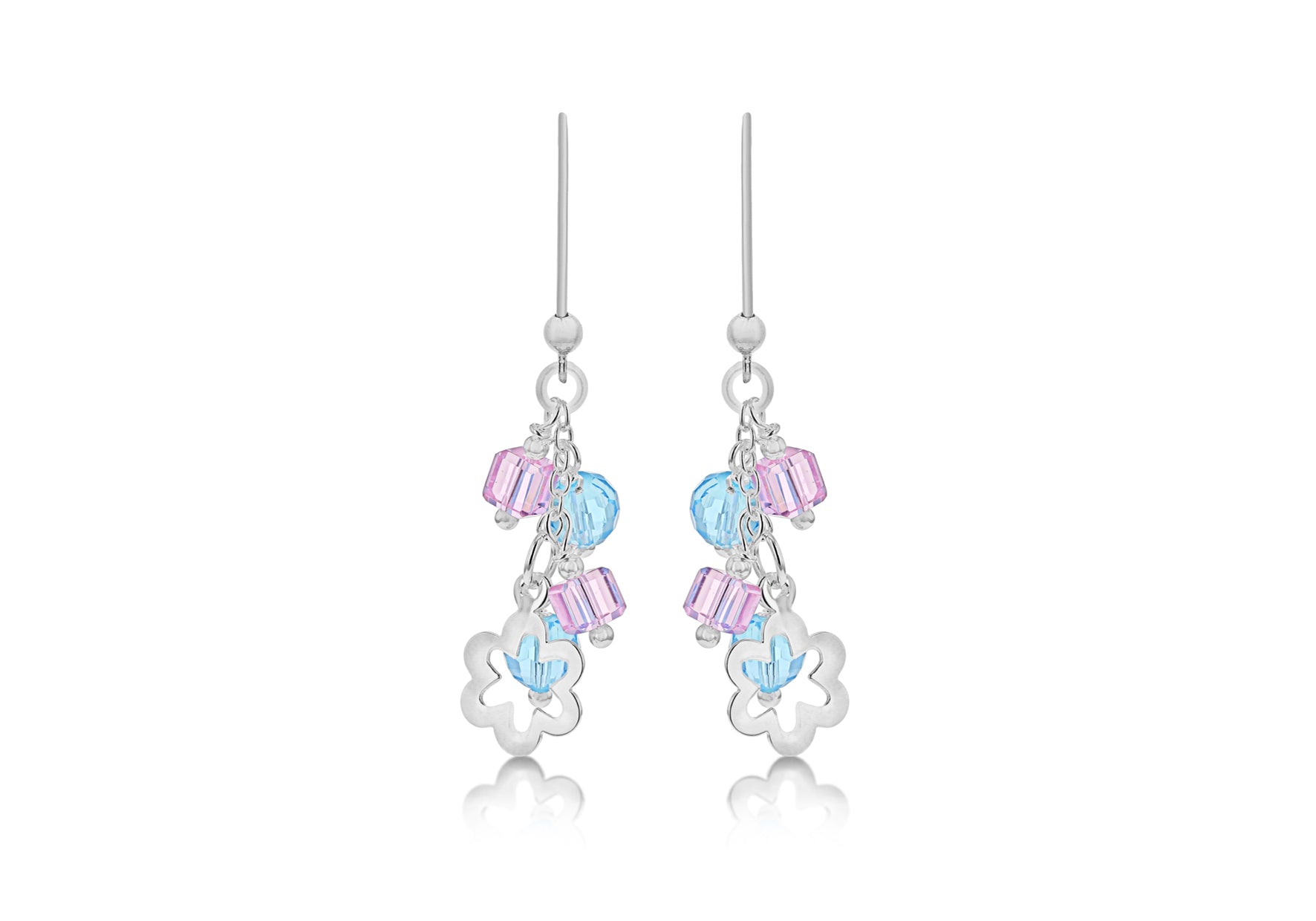 Sterling Silver Pink & Blue Stone Set Earrings