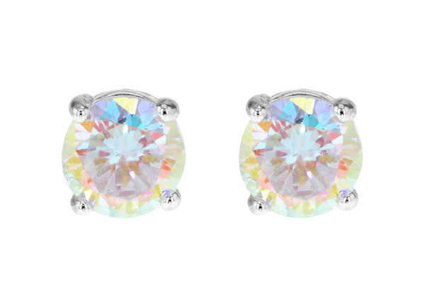 Sterling Silver Aurora Borealis Zirconia  8mm Stud Earrings