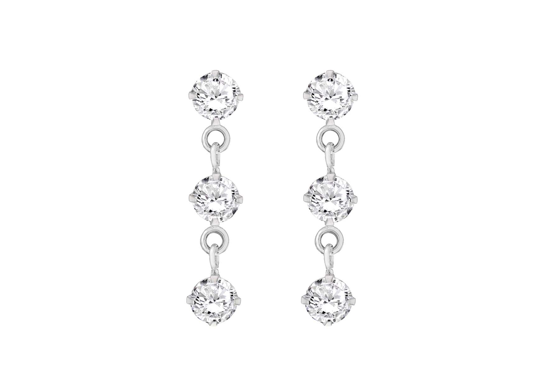 Sterling Silver Triple Round 5mm Zirconia  Drop Earrings