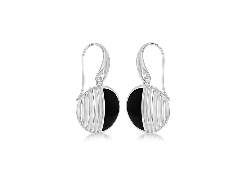 Sterling Silver Round Onyx Earrings 
