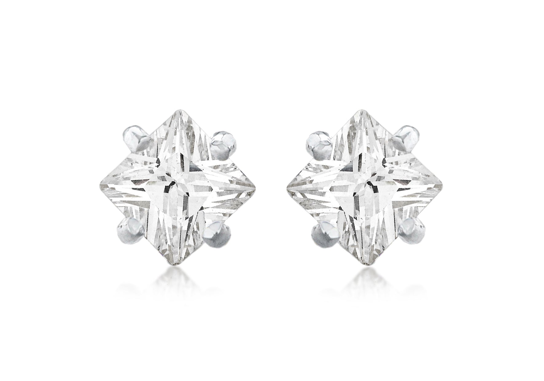 SILVER 5MM SQ Zirconia  STUD EARRing