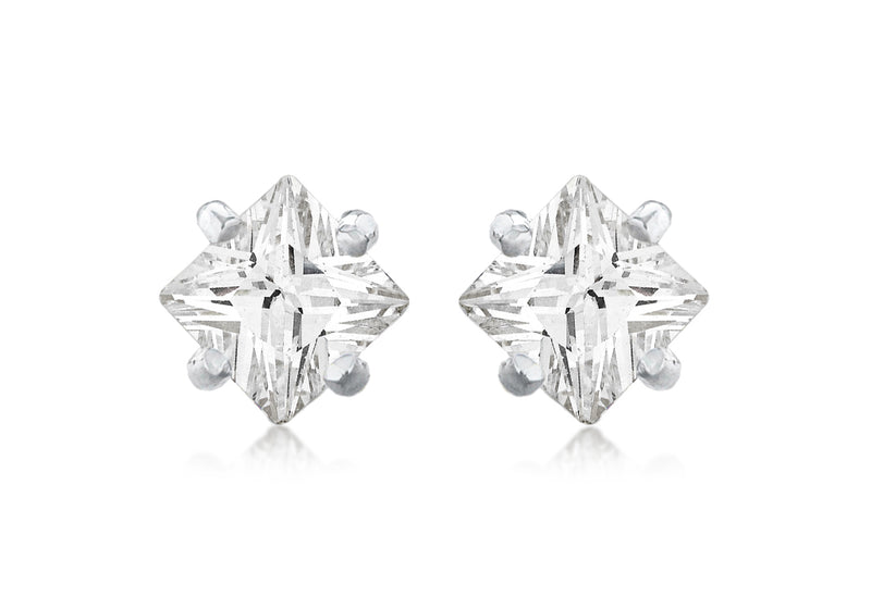 SILVER 5MM SQ Zirconia  STUD EARRing