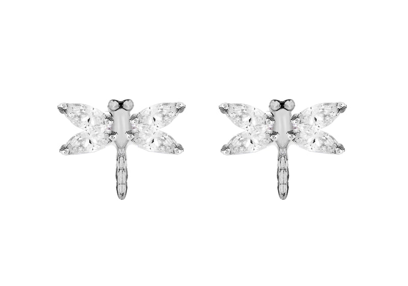 Sterling Silver Zirconia  Dragonfly Stud Earrings