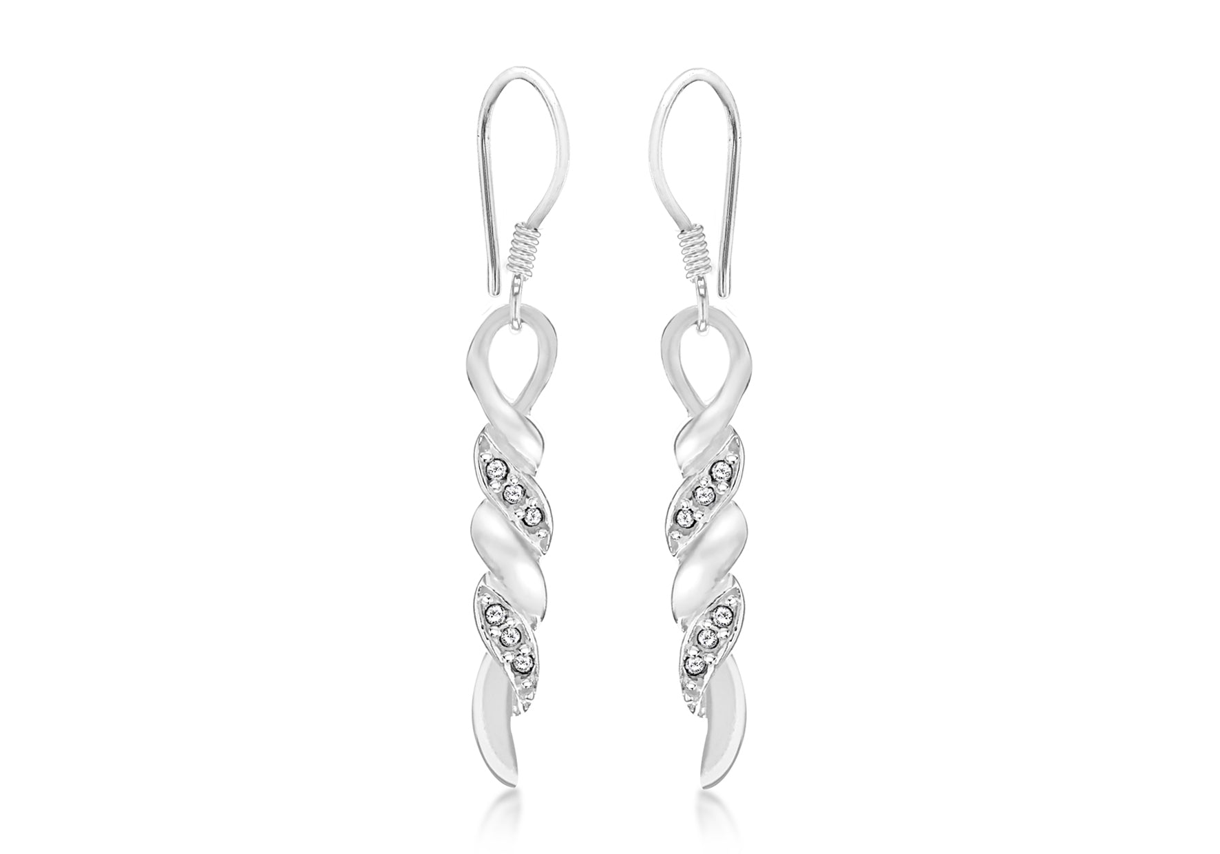 Sterling Silver White Crystal Twist Bar Drop Earrings