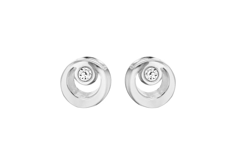 Sterling Silver Zirconia  Double Circle Stud Earrings