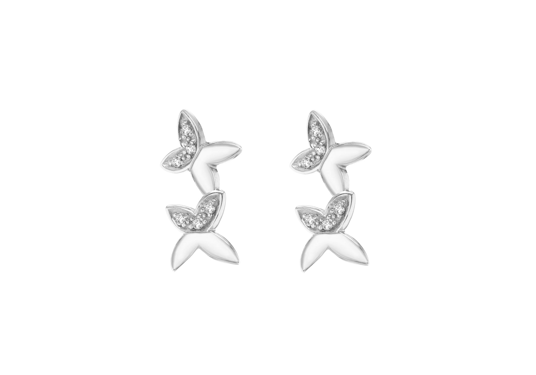 Sterling Silver White Zirconia Double Butterfly Stud Earrings
