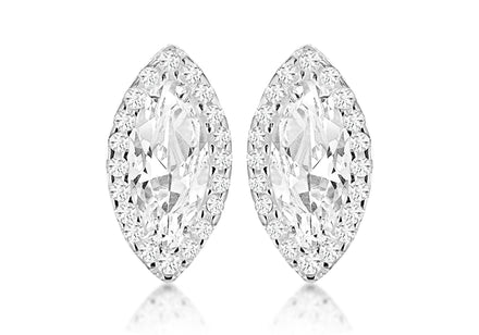 Sterling Silver White Zirconia Diamond Marquise Stud Earrings
