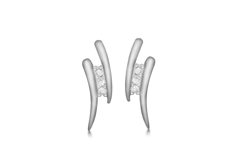 Sterling Silver Two Bar Zirconia  Set Stud Earrings