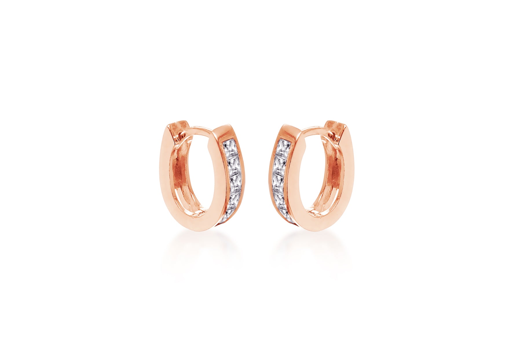 Sterling Silver Rose Gold Plated Zirconia  11mm x 11.9mm Lever Bak Hoop Earrings