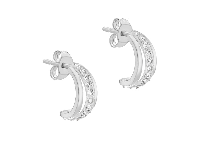 Sterling Silver Zirconia  Half-Hoop Earrings