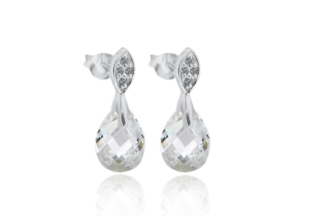 Sterling Silver Zirconia Facet Teardrop Earrings 