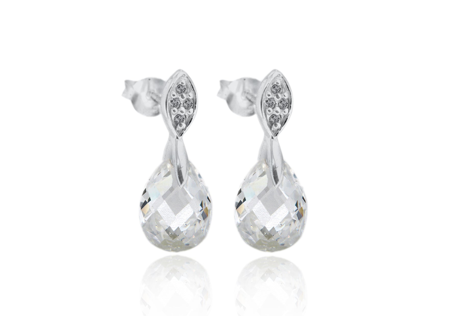 Sterling Silver Zirconia Facet Teardrop Earrings 