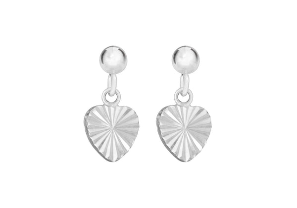 Sterling Silver Diamond Cut Heart Drop Earrings