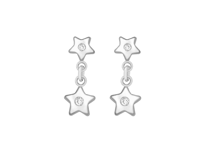 Sterling Silver Zirconia  Double Star Drop Earrings