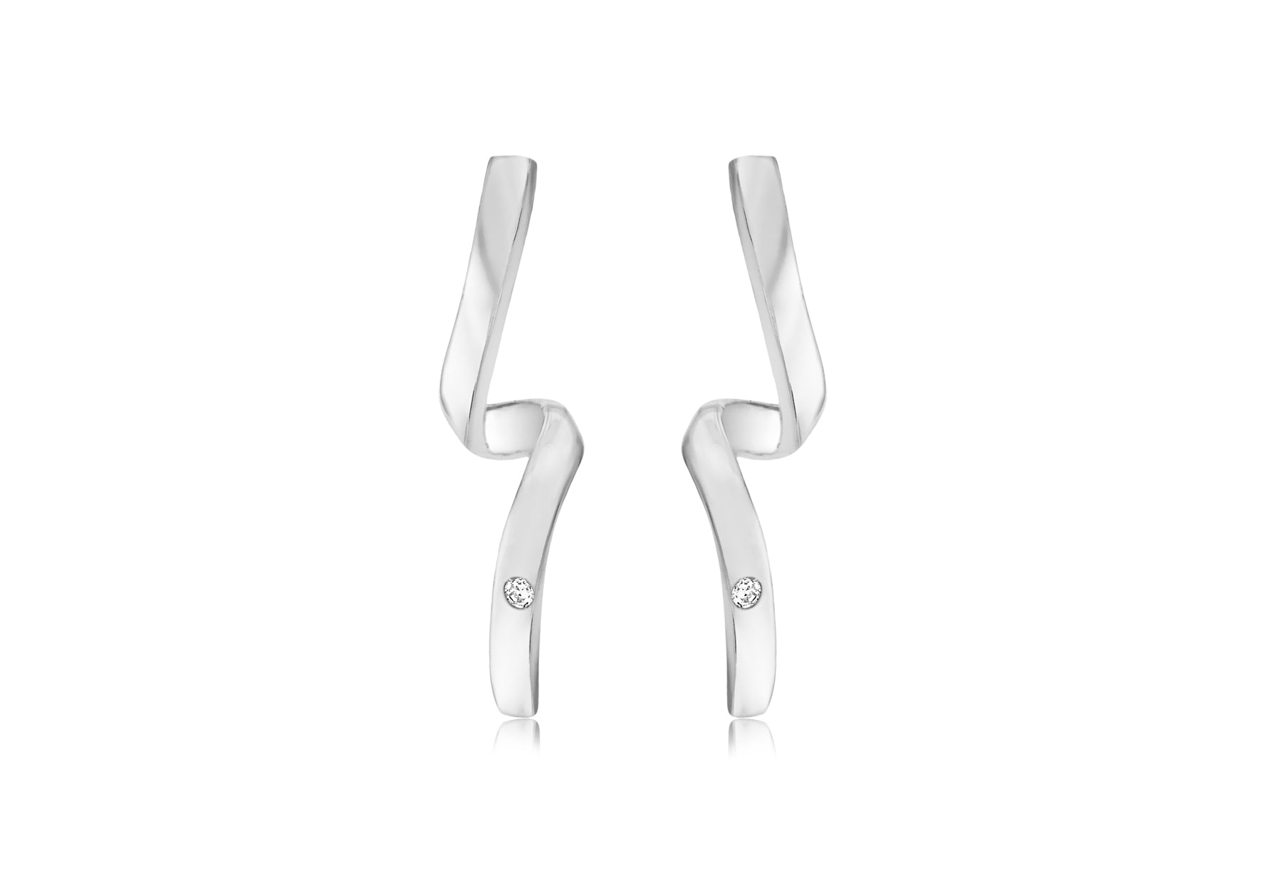 Sterling Silver White Zirconia Twisted Taper Drop Earrings 
