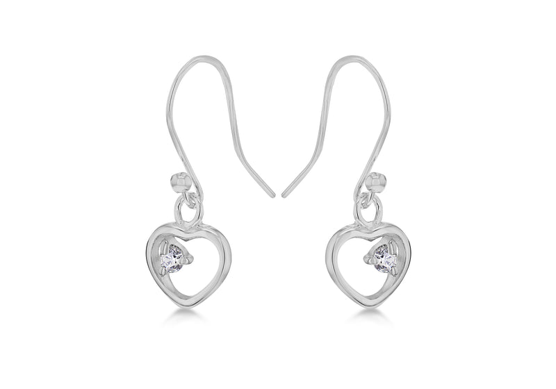 Sterling Silver Open Heart Zirconia  Set Drop Earrings