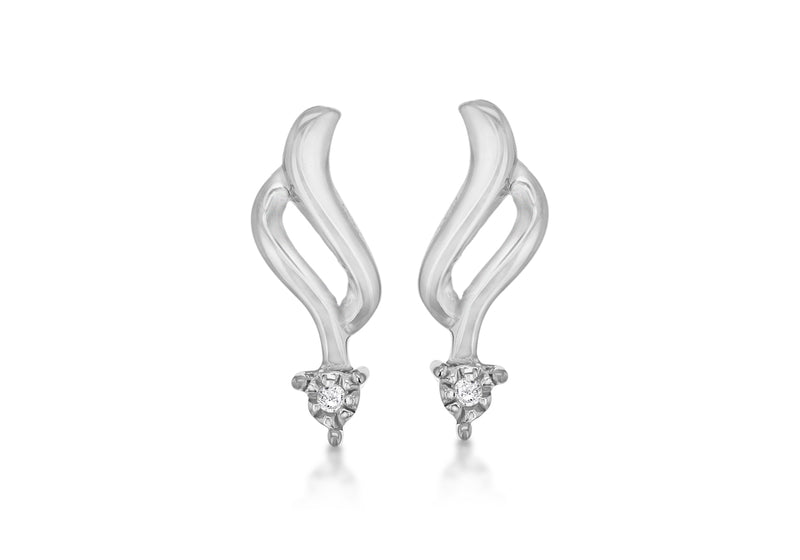 Sterling Silver Rhodium 0.02ct Diamond Claw Set Twist Stud Earrings