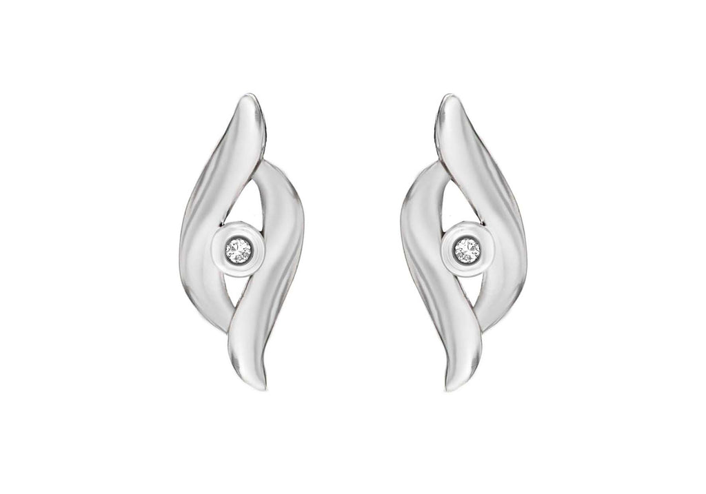 Sterling Silver Rhodium Plated 0.02t Diamond 5mm x 15mm Crossover Stud Earrings