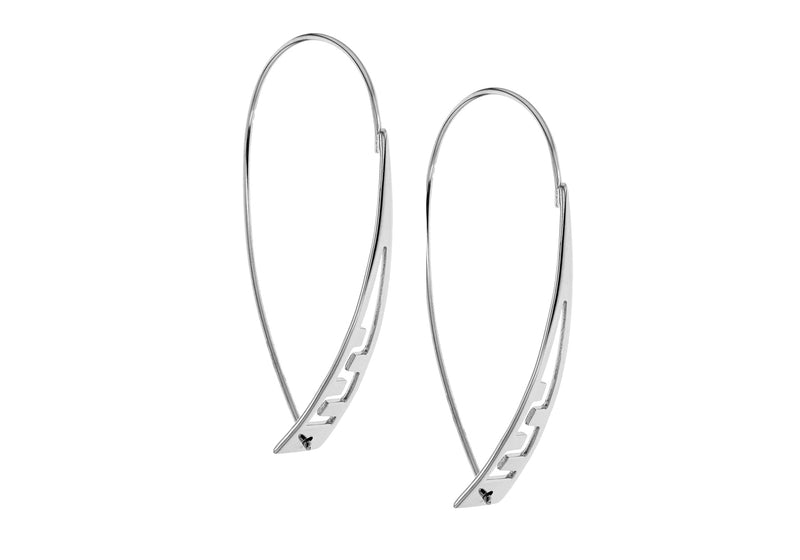 Sterling Silver Rhodium Plated 7.8mm x 45mm urved Tapered Wire Earrings