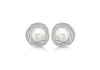cSterling Silver Pearl and White Stone Set CCross Over Stud Earrings