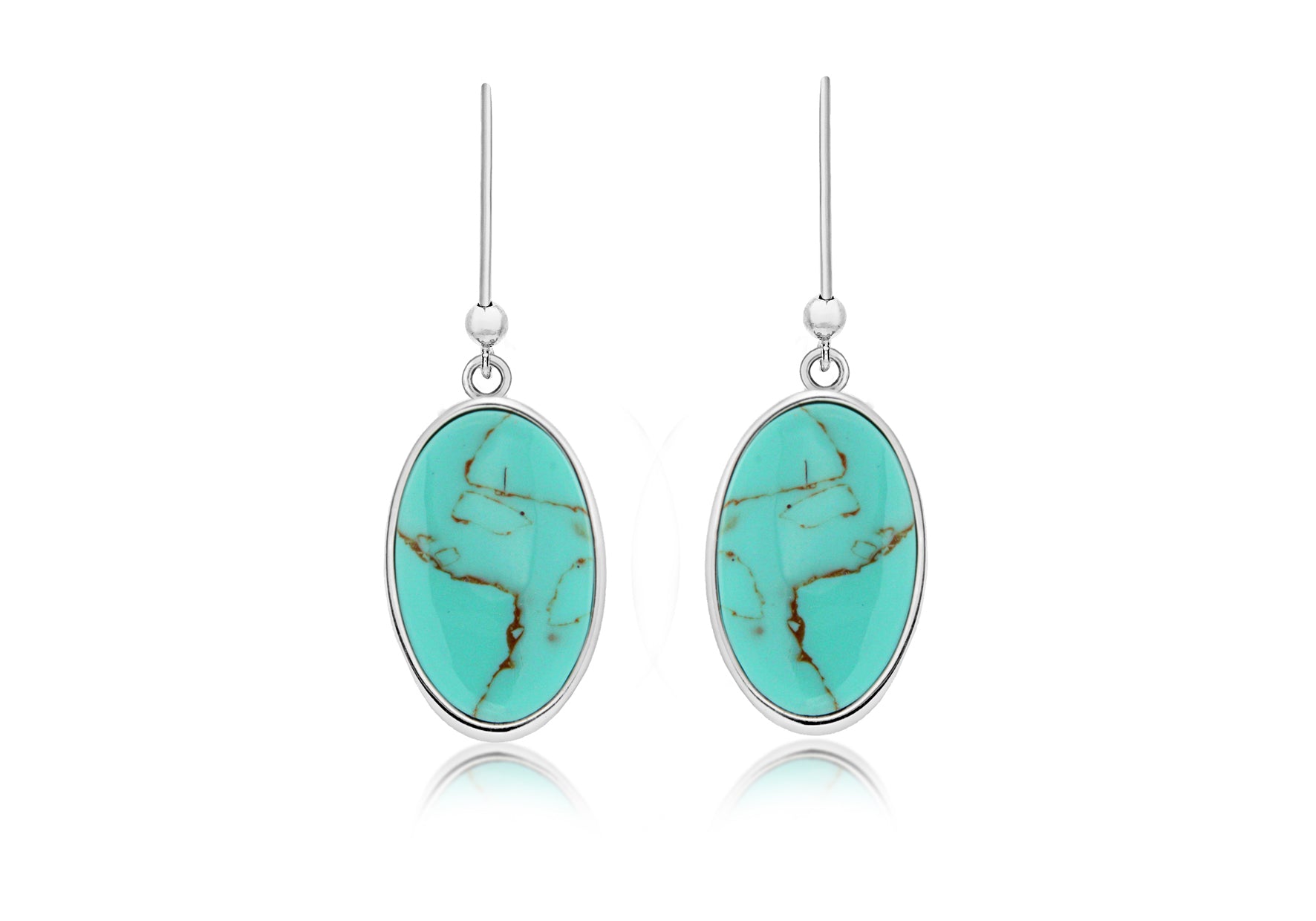 Turquoise Sterling Silver Oval Drop Earrings - Main Image