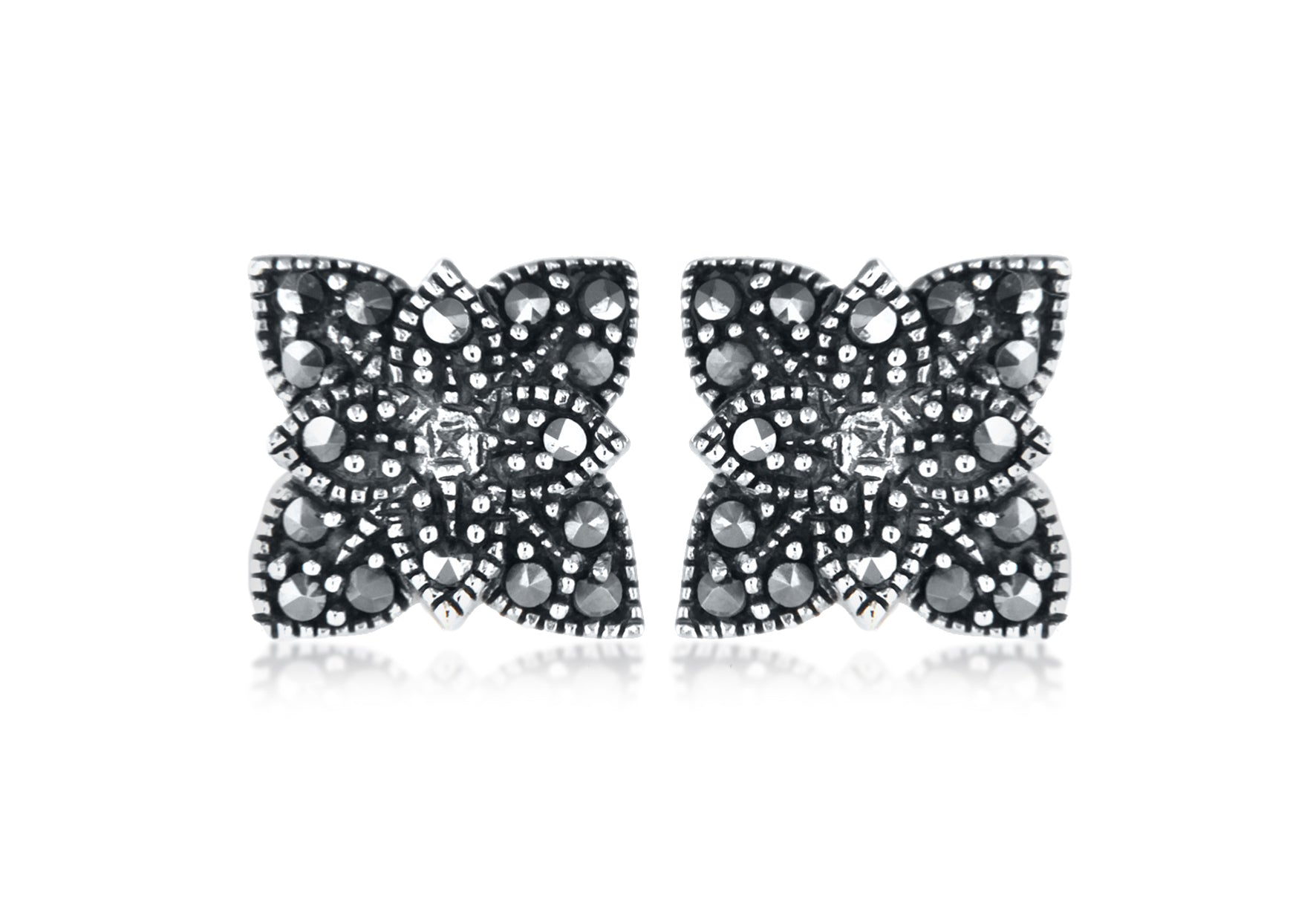 SILVER MARASITE Fancy  STUD ER9