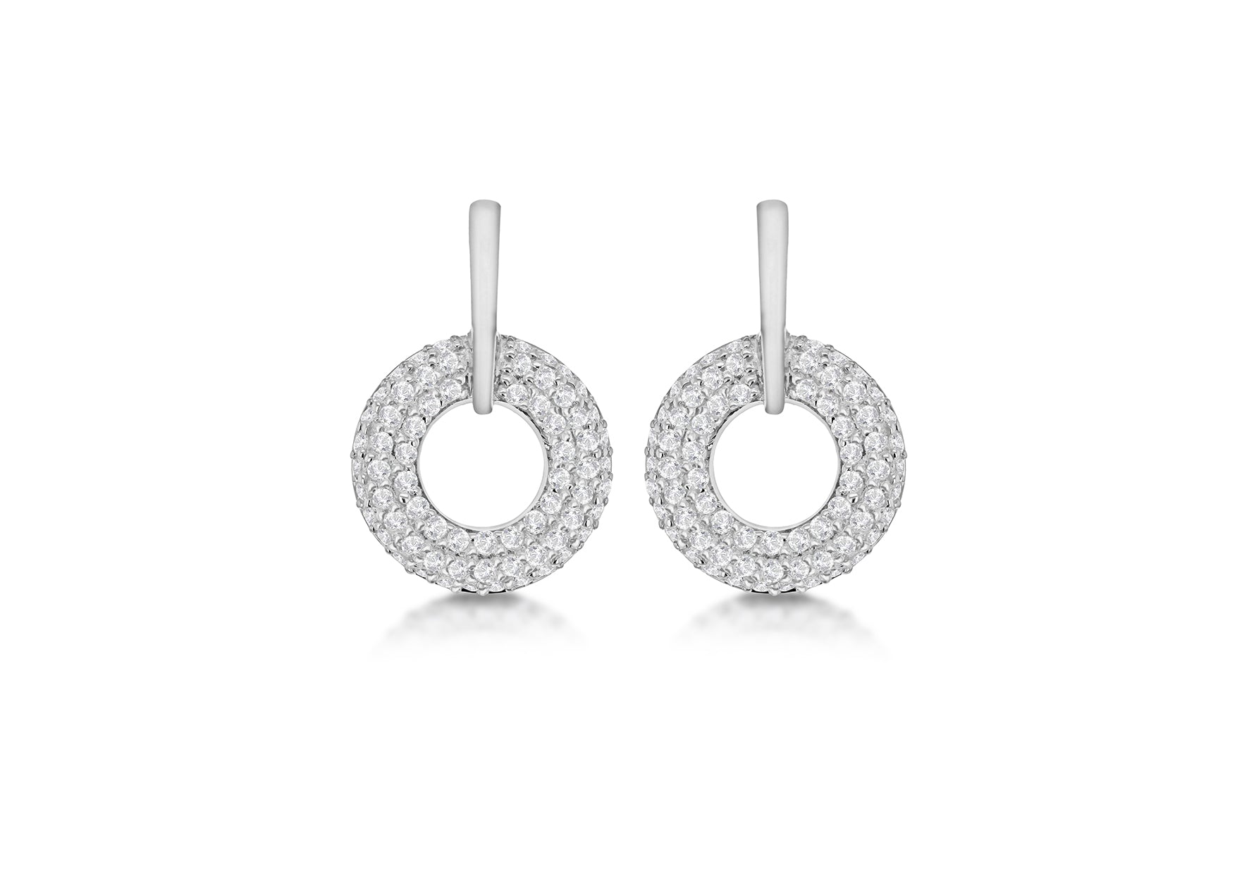Sterling Silver White Stone Set Circle Drop Stud Earrings